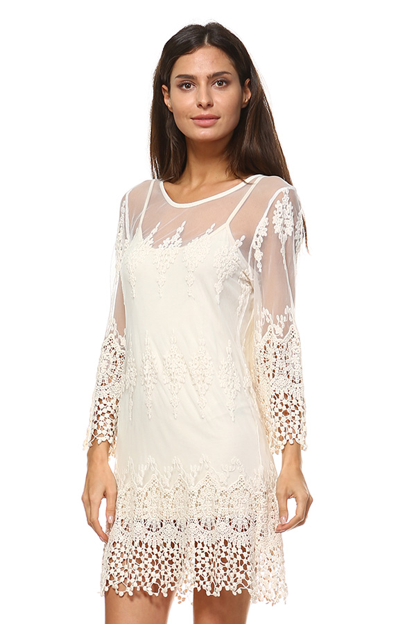 Lace Dress with Lining - Natural